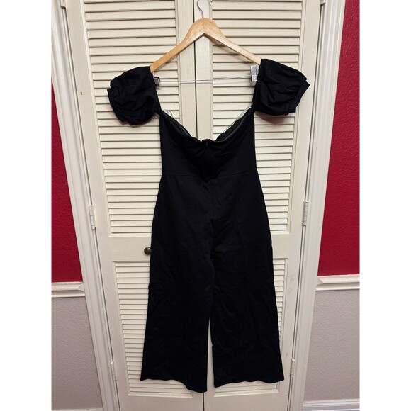 LULUS Impress Release Black Off the Shoulder Puff Sleeve Jumpsuit Size Large NWT - Picture 2 of 6